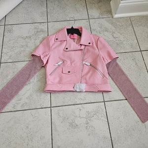 Pink jacket Sz large rhinestone sleeves